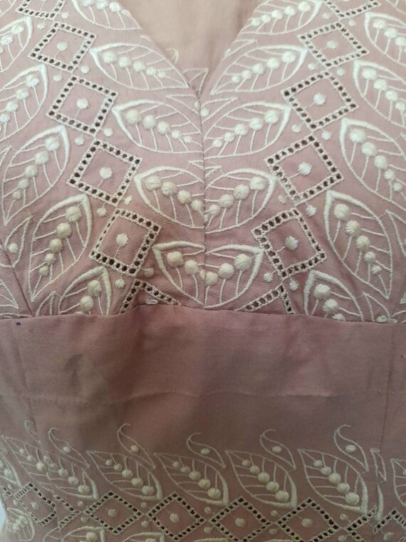 Vintage 60's Powder Pink Embroidered Cotton Dress… - image 7