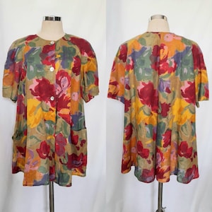 Vintage 80&#39;s Multicolor Abstract Print Linen Swing Jacket, Dress