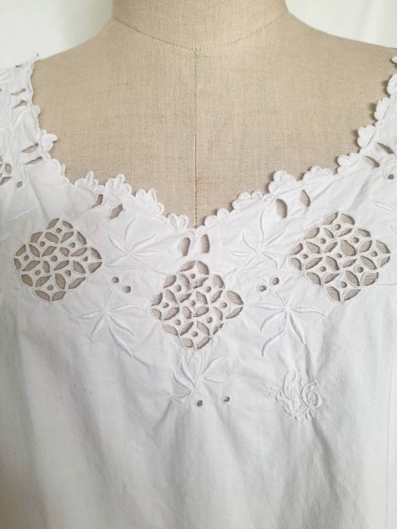 Vintage 30's French White Cotton Nightgown, Slip … - image 4