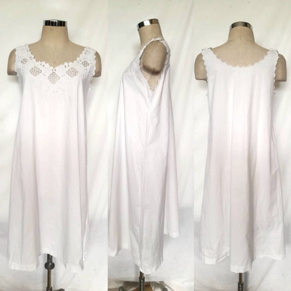 Vintage 30's French White Cotton Nightgown, Slip … - image 10
