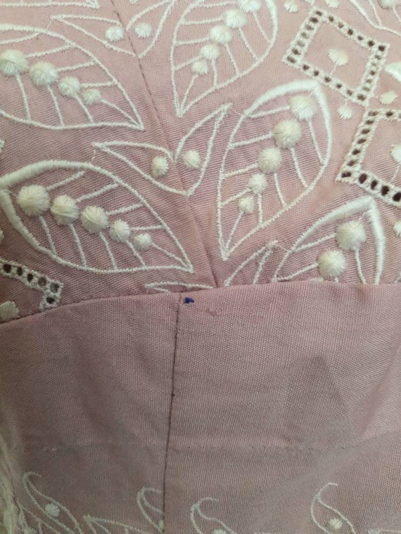 Vintage 60's Powder Pink Embroidered Cotton Dress… - image 6