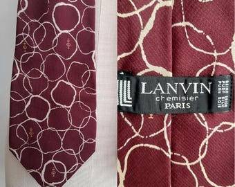 Vintage Lanvin Silk Tie, Necktie, Burgundy with Abstract Pattern, Designer Tie