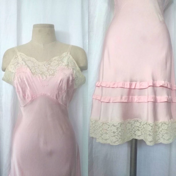 Glamorous 50's Pink Satin and Lace Slip Dress, Und