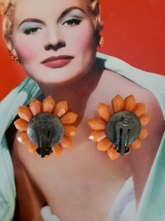 Boucles D'Oreilles à Clips Vintage Plastique Orange - Style Années 70 - Occasion