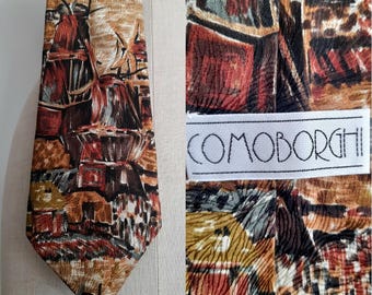 Vintage Silk Tie, Necktie, with Abstract Motifs in Shades of Brown, by Comoborghi