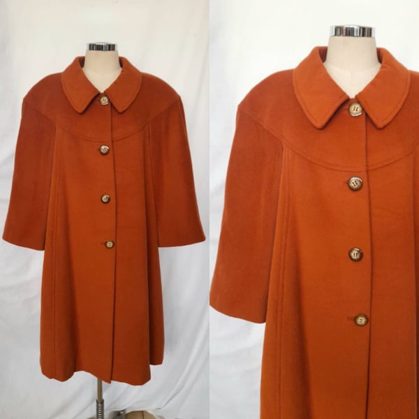 Vintage 80's Orange Wool and Caxemere Swing Coat with Wide Sleeves