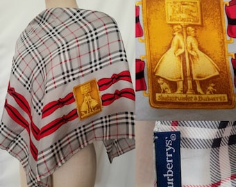 Vintage jaren 90 Burberrys zijden sjaal met iconisch tartanpatroon en rood en goud ontwerp
