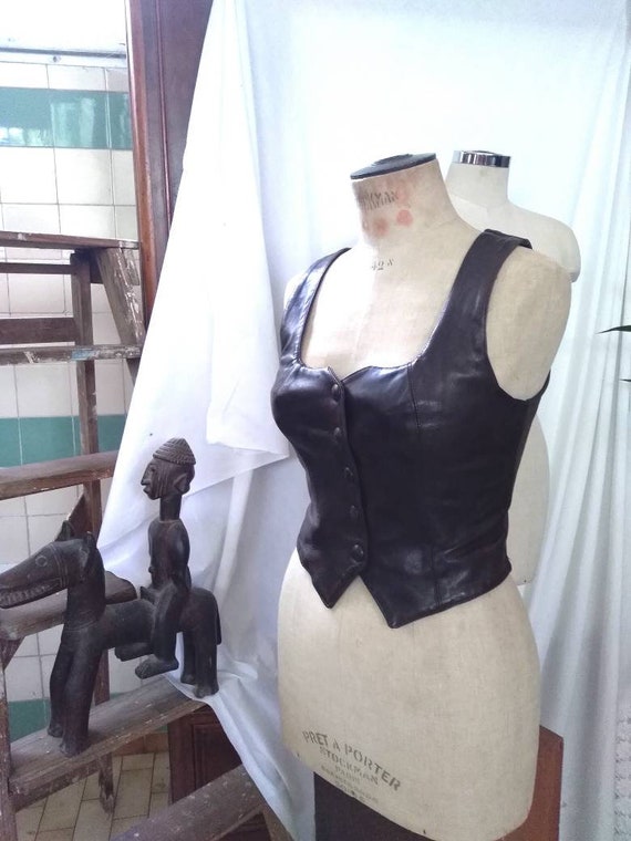 Beautiful Vintage Chocolat Brown Leather Corset,