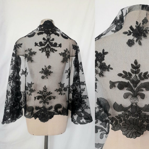 Vintage Exquisite, Antique Art Deco Black Lace Ve… - image 1