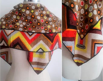 Vintage Missoni Multicolor Jacquard Silk Scarf, Geometric Print, Designer Scarf