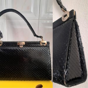 Sac à main vintage en peau de serpent des années 60 et 70, avec poignée supérieure