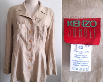 Vintage 90's Kenzo Jungle Linen Jacket, Shirt Jacket