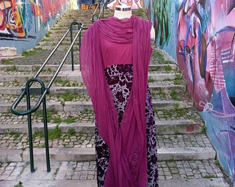 True vintage silk and velvet fabulous maxi dress, late 60s. Early 70s, a unique costume made piece