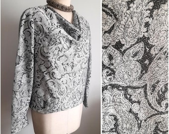 Vintage 60's Mod Lurex Boxy Shirt,Blouse, Floral Print with Silver Metallic Gliter