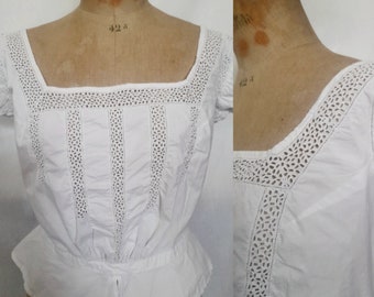 1900-10's Antique French Corset Cover, Edwardian Period, Antique Top, Blouse, XL