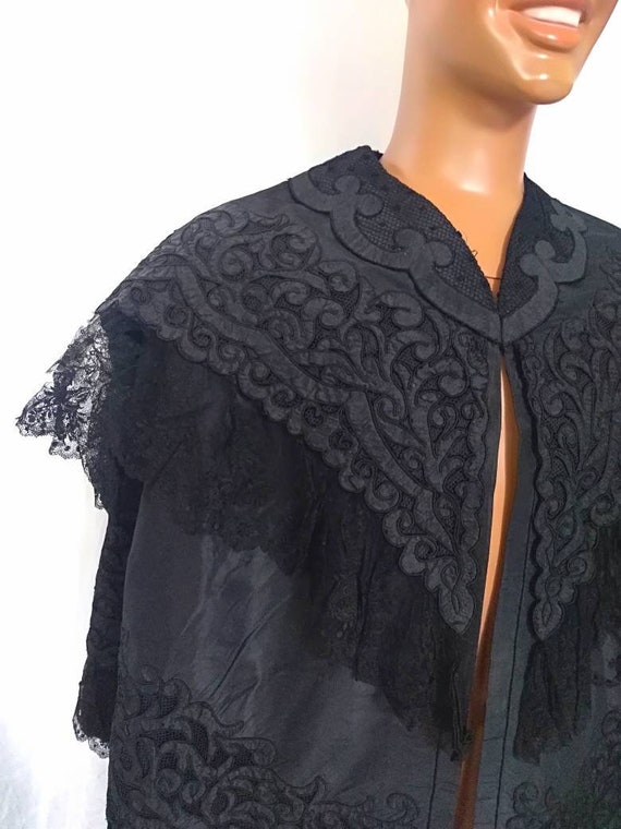 Antique Victorian Black Silk Exquisite  Embroider… - image 1