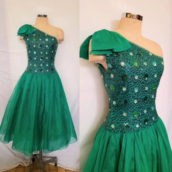 Trendy One Shoulder Green Prom Gown With Split SREAL155 main image 1