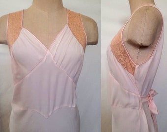 Vintage 30's Bias Cut Baby Pink Rayon Nightgown, Slip Dress, Boudoir Lingerie, Old Hollywood Glam
