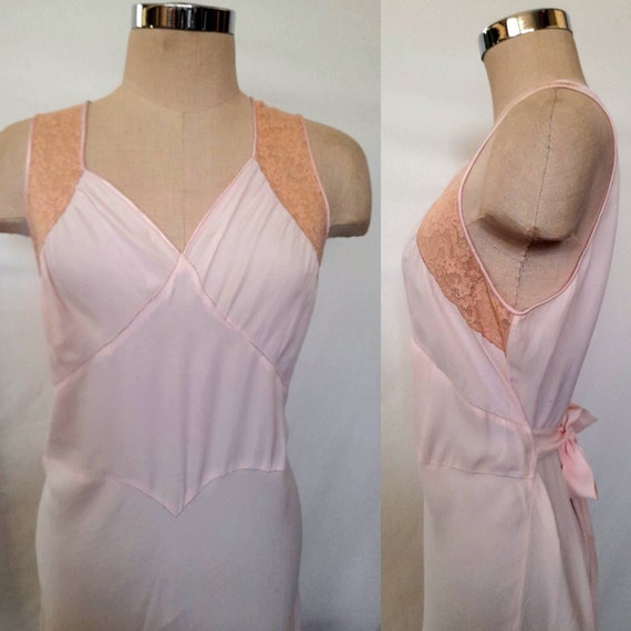 Vintage 30's Bias Cut Baby Pink Rayon Nightgown, … - image 1