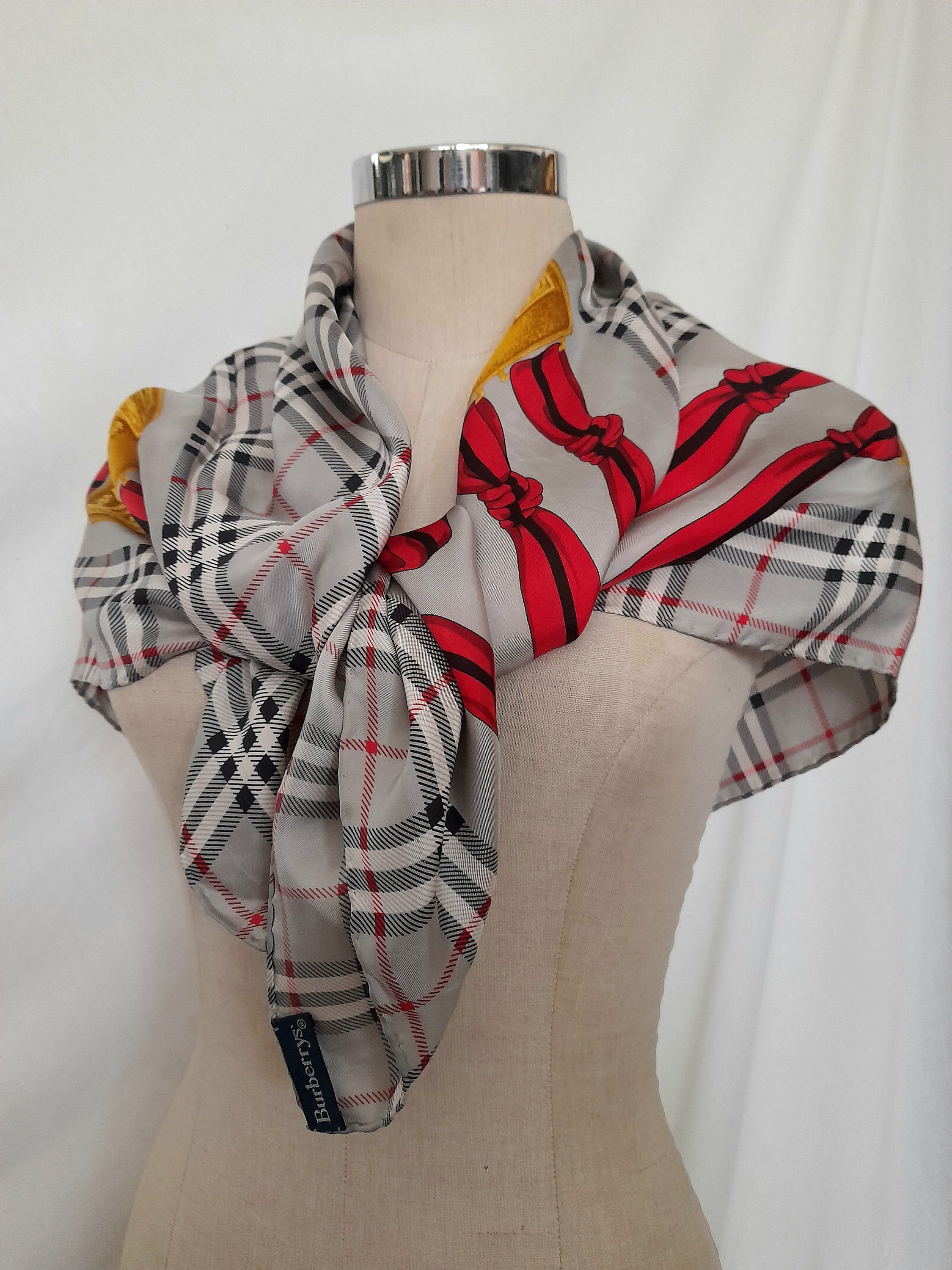 Vintage 90's Burberrys Silk Scarf With Iconic Tartan Pattern