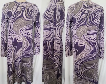 Vintage 60's Mod knitted Dress with Purple Abstract Print,