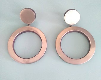 Vintage latón y aro de madera pendientes tornillo trasero