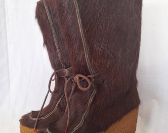 Fabulosas botas de piel Boho vintage de los años 70 hechas por Pichette France, botas de nieve
