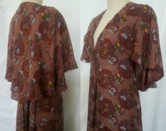 Abito Boho Maxi vintage anni '70 con mantello di Pat Farrell, Boho, Hippie Chic