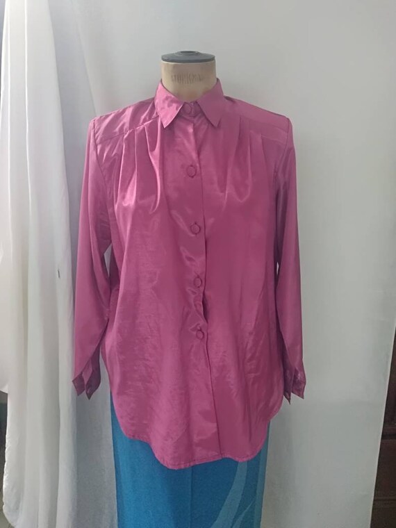 Vintage Vibrant Hot Pink Thai Silk Shirt Blouse - image 6
