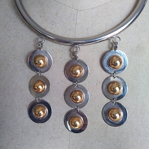 Space Age Mixed Metal Radial Pendant Modernist Choker Necklace 1960s