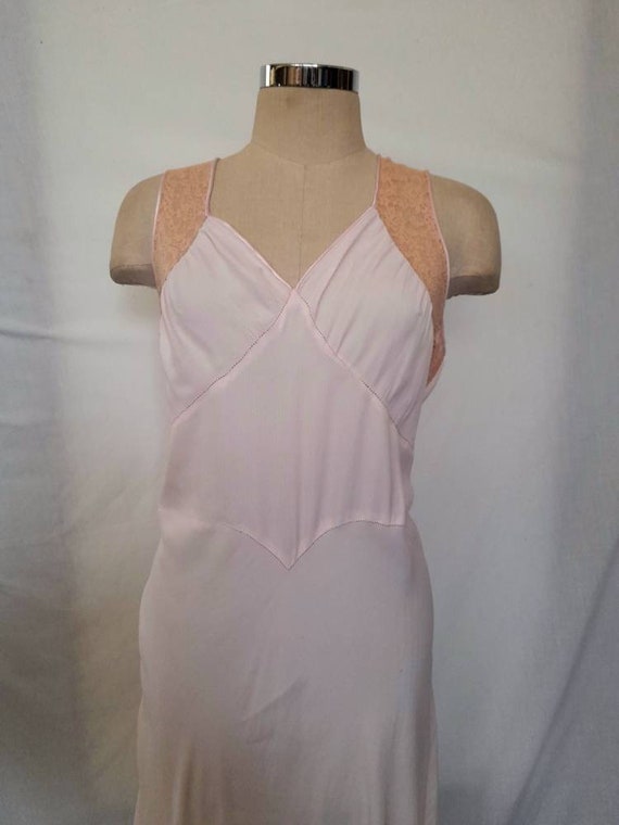 Vintage 30's Bias Cut Baby Pink Rayon Nightgown, … - image 7