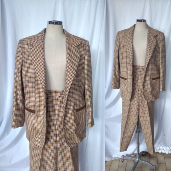 Vintage 80's Tartan Wool High Waist Pants Suite S