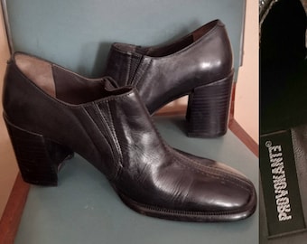 1990's High Square Heels Leather shoes with Side Elastic Panels, Provokante size 5