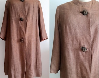 Vintage 60's Linen Coat with Oversized Buttons, Loose Model