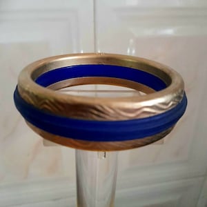 Vintage  Signed Claude Montana Gilt Bracelet with Blue Plexiglass