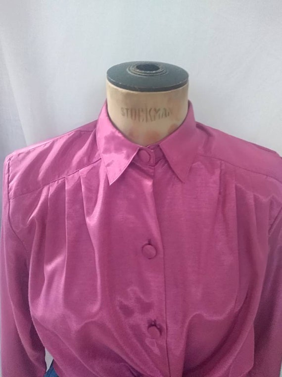 Vintage Vibrant Hot Pink Thai Silk Shirt Blouse - image 3
