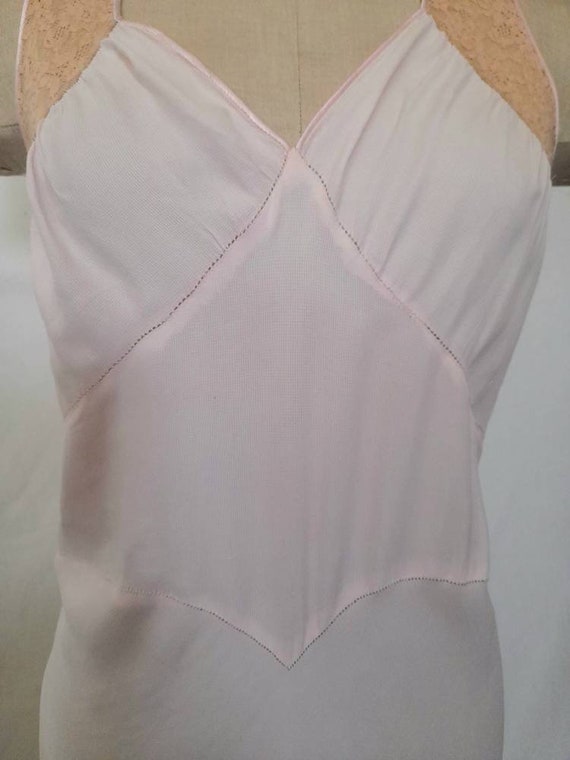 Vintage 30's Bias Cut Baby Pink Rayon Nightgown, … - image 9