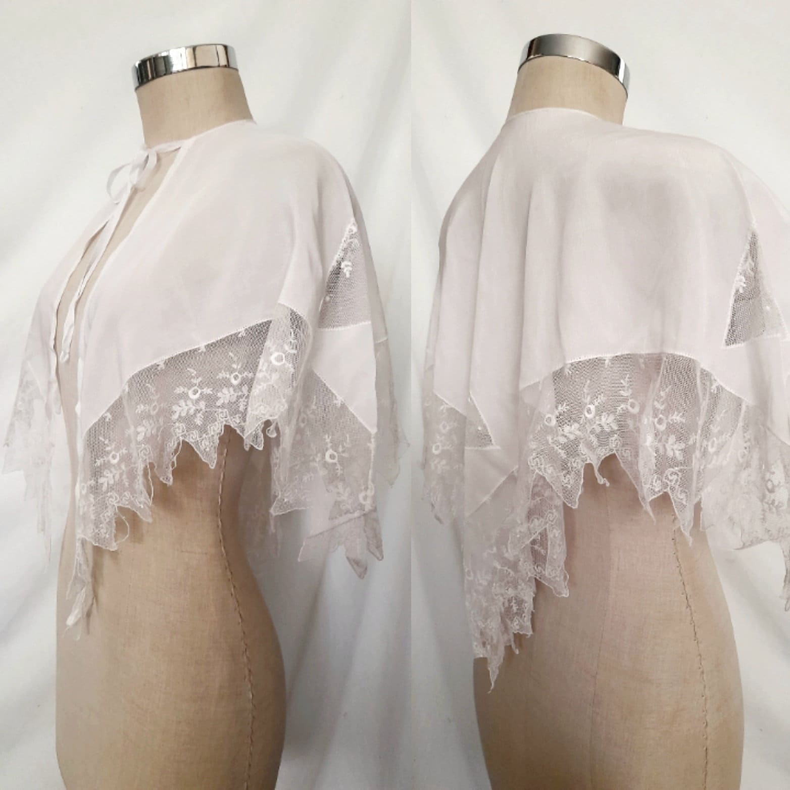Vintage 20's 30's Exquisite White Rayon and Lace Capelet, Boudoir