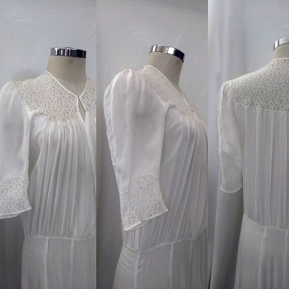 Vintage 1930s Rayon and Lace Long White Dress, Mut