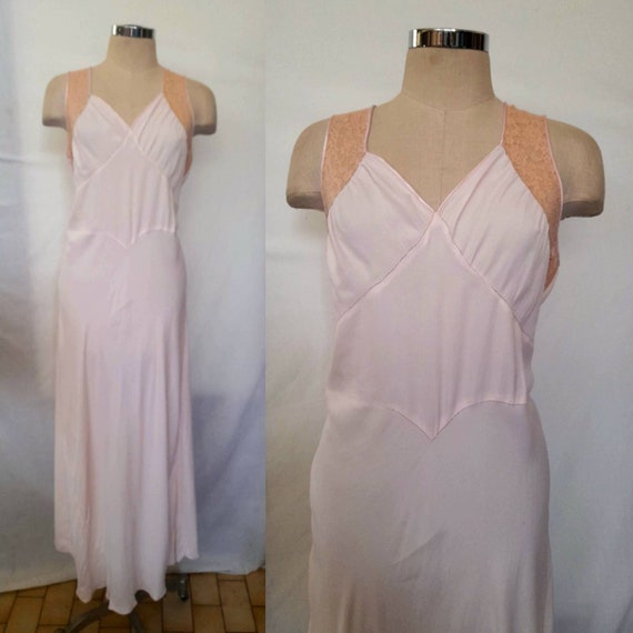 Vintage 30's Bias Cut Baby Pink Rayon Nightgown, … - image 2