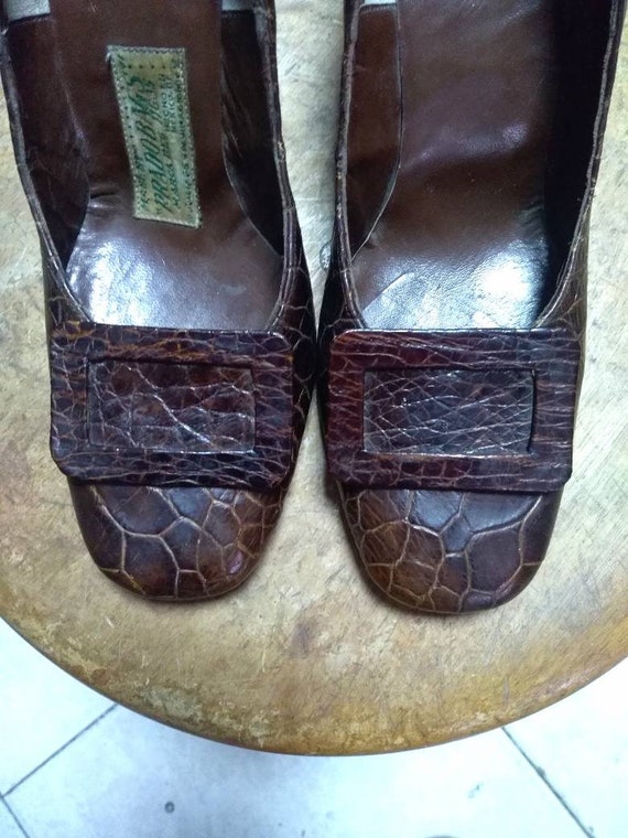 Vintage 40's Brown Crocodile Leather Shoes, Pumps,