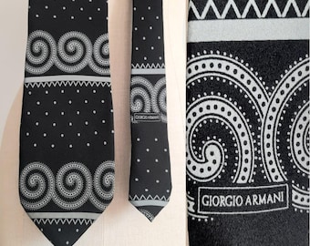 Vintage Giorgio Armani Navy Blue Silk Tie with Abstract Print, Necktie, Designer Tie