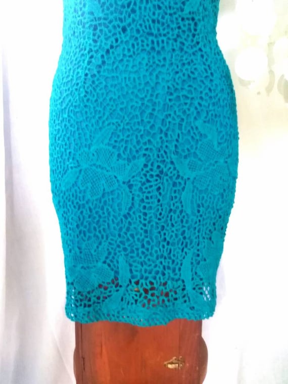 Vintage 60's Turquoise Irish Lace Crochet Dress, … - image 9