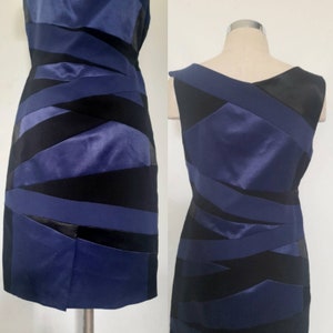 Frühes Y2K Karen Millen Assymetrisches Ärmelloses Kleid, Schwarz und Blaues Patchwork Kleid, Design Kleid
