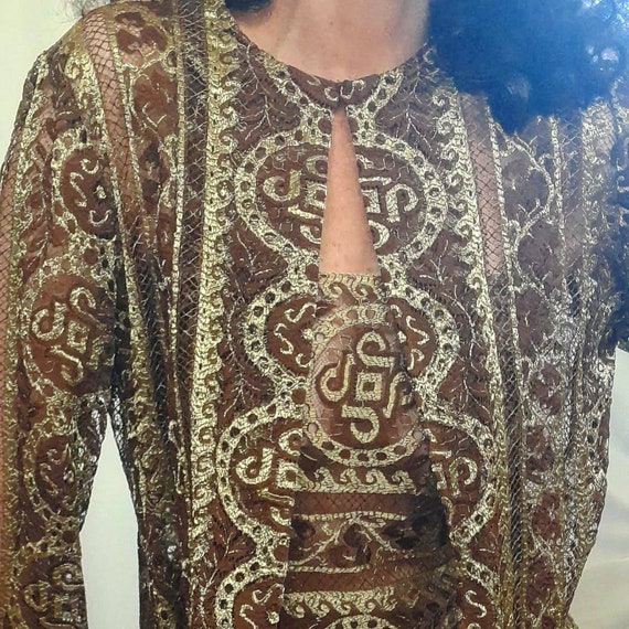 Fabulous Vintage Semi Sheer Gold Embroidered Lace… - image 2