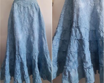 Early 20th Century Antique Blue Petticoat, Skirt with Ruffled Hem Undergarment, Antique Lingerie