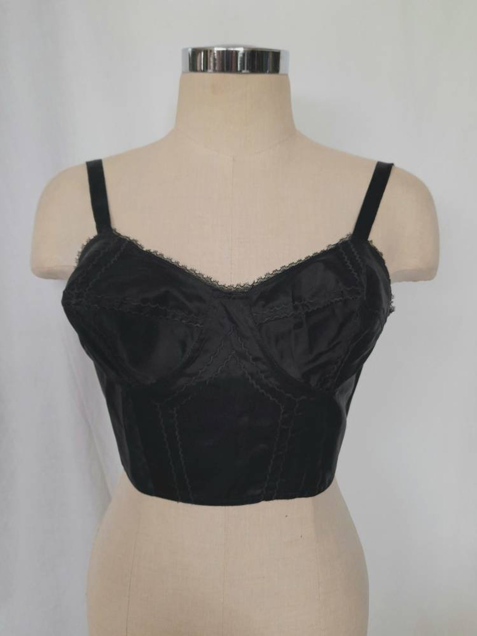 Vintage 60's Pointed Black Bullet Corset Bra with | Etsy