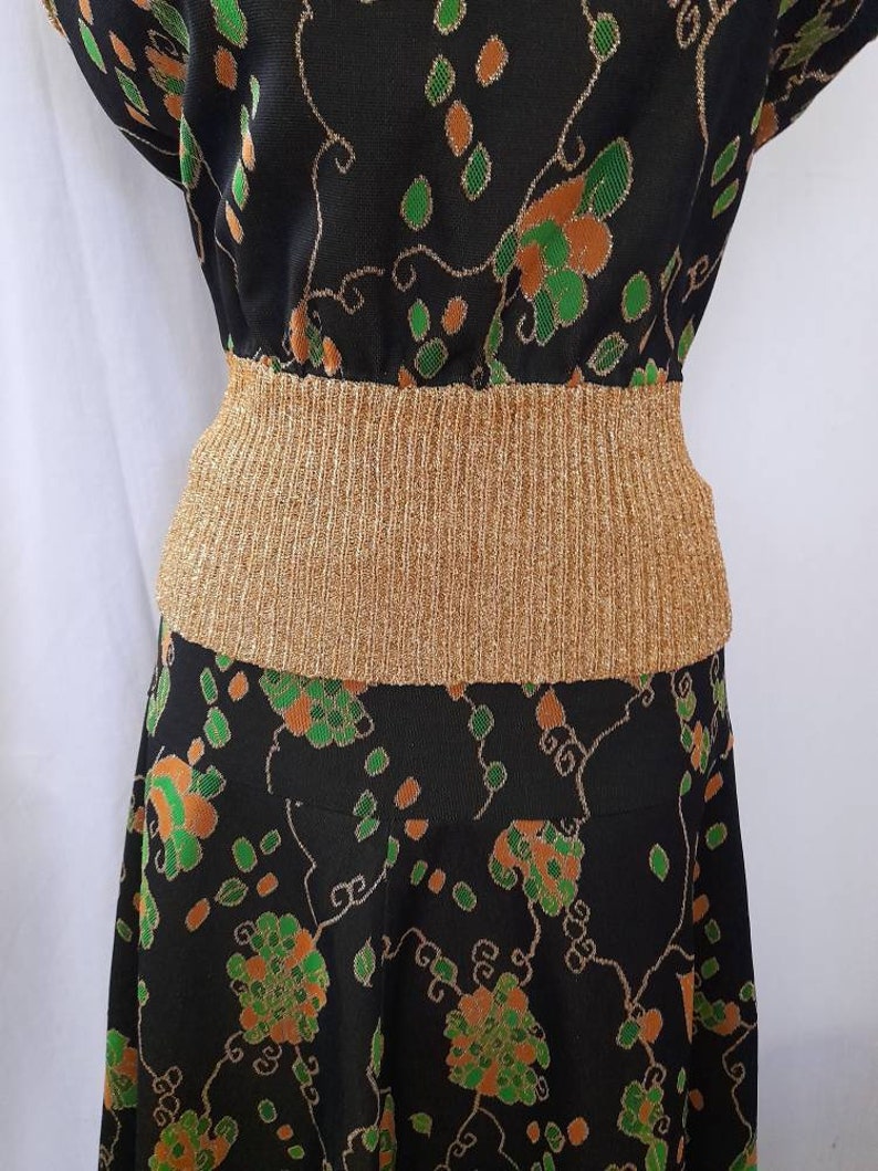 Boho Chic Vintage 70/'s Disco Fashion Maxi Skirt and Top with knitted Lurex Waist band and Trim