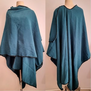 Vintage 70&#39;s 80&#39;s Teal Velvet Cape, Shawl with Black Trim