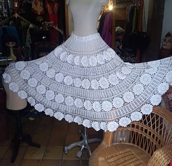 Beautiful Exquisite Crochet Lace Full Skirt Handmade Recycled Upcycled  Reconstructed Bohochic